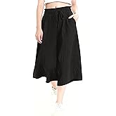 Rapbin Wide Leg Capri Pants for Women Gingham Striped Culottes Flowy Elastic Waist Cropped Palazzo Pants with Pockets