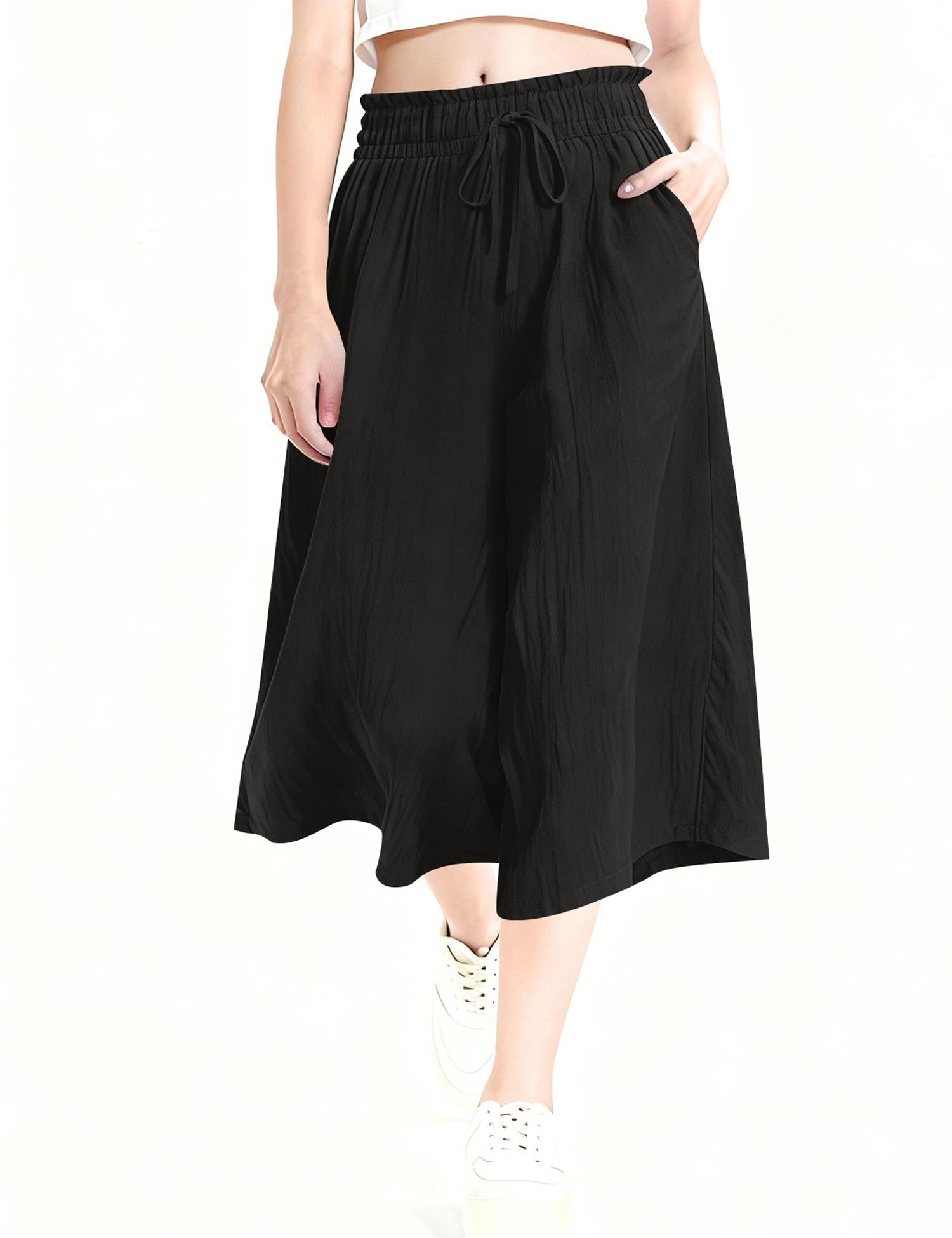 Photo 1 of **MAJOR DAMAGE**
Rapbin Wide Leg Capri Pants for Women Spring Summer Flowy Casual High Waist Cropped Palazzo Capris Pants with Pockets (Black, XL)