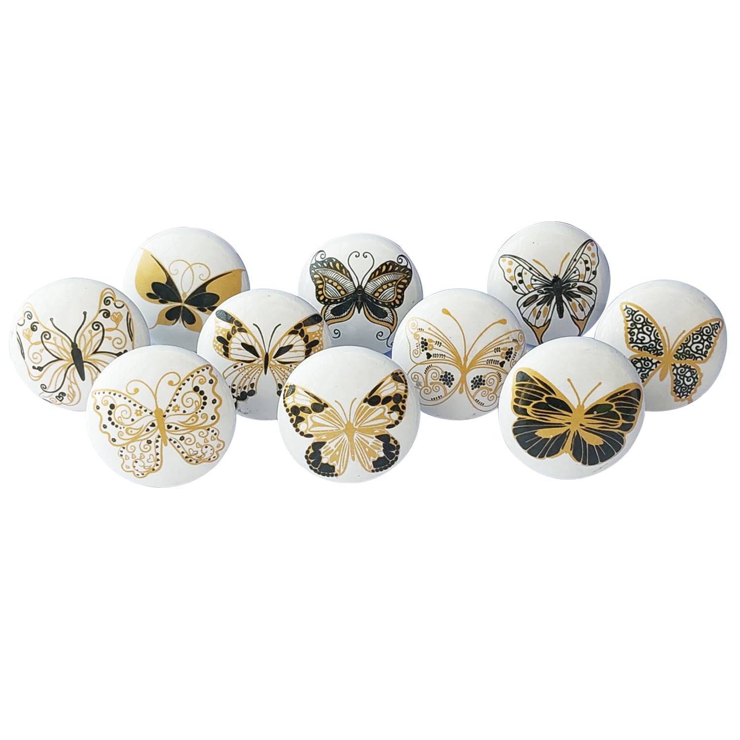 Royal Kraft Vintage Golden and Black Printed Ceramic Pull Knobs for Kitchen Cabinet, Door & Drawer, Wardrobe, Cupboard (Set of 10) Sknob018 — image 1