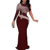PORRCEY Women Sexy Elegant Rhinestone Mesh See Through Evening Dresses Party Club Night Clubwear