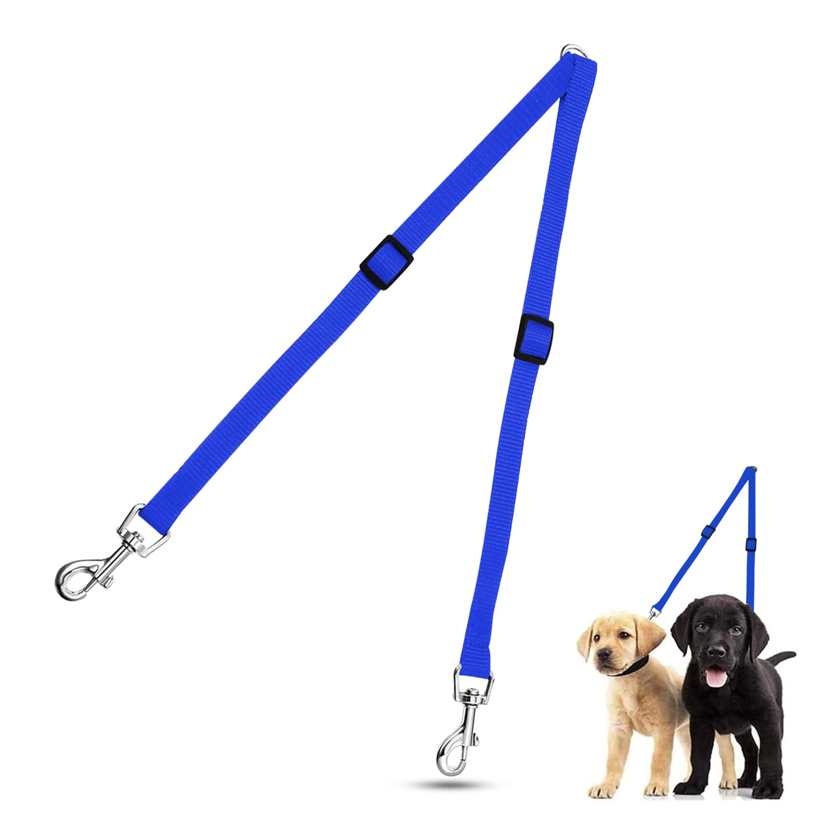 Adjustable Double Pet Trainer Lead, No Tangle Double Dog Distributor Lead, Perfect Leads for Walking 2 Dogs on One Lead (Blue)