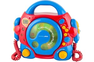 HANNLOMAX HX-335CD CD/MP3 Player with Dual Sing-A-Long Mic, USB Port for MP3 Playback, LED Display, Headphone Jack. (Red/Blue