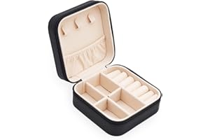 MODENGKONGJIAN Mini Jewelry Travel Case, PU Leather Travel Jewelry Organizer Box, Small Portable Portable Jewellery Storage Holder for Womens Rings Earrings Necklaces Bracelets (Black)