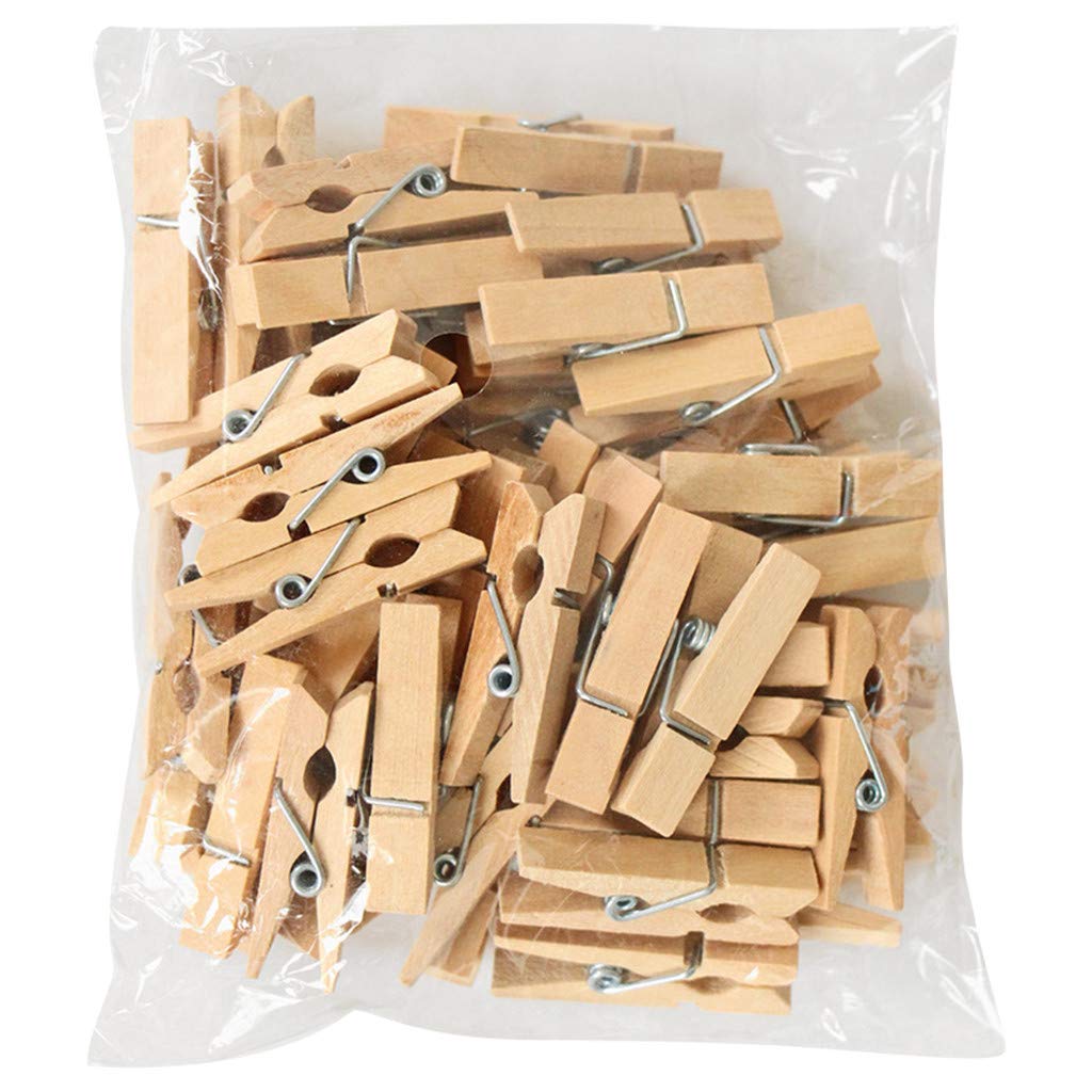 SUGEER 80pcs Wood Clothespins Mini Colored Natural Wooden Clips Photo Clips Natural Wooden Peg Pin Compatible Gift Wrapping, Picture Hanging, Arts&Crafts, Photo Display