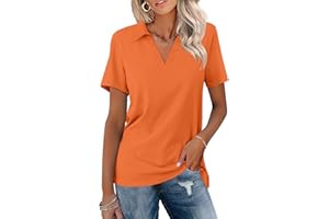 TICTICMISS Women's Polo Shirts Short Sleeve V Neck Summer Tops Business Casual Collared Shirts Loose Tees