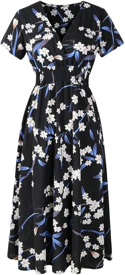 Women Floral Chiffon Wrap V Neck Cocktail Party Midi Dress 3 XS at Amazon Womenâs Clothing store