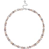 Natural Pearls Choker Necklace for Women Freshwater Baroque Pearl Strand Necklace Chain Cultured Baroque Pearl 18K Gold Plated & S925 Sterling Silver Clasp Choker