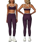 ABOCIW Two Piece Workout Sets for Women Color Block Strappy Sports Bra High Waist Leggings Yoga Pilates Outfits
