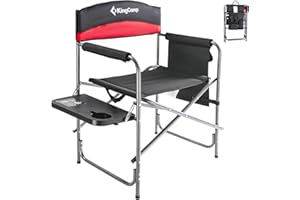 KingCamp Heavy Duty 396 Pounds Capacity Compact Camping Director Padded Folding Chair with Side Table, Cup Holder, and Storage Pocket, Red