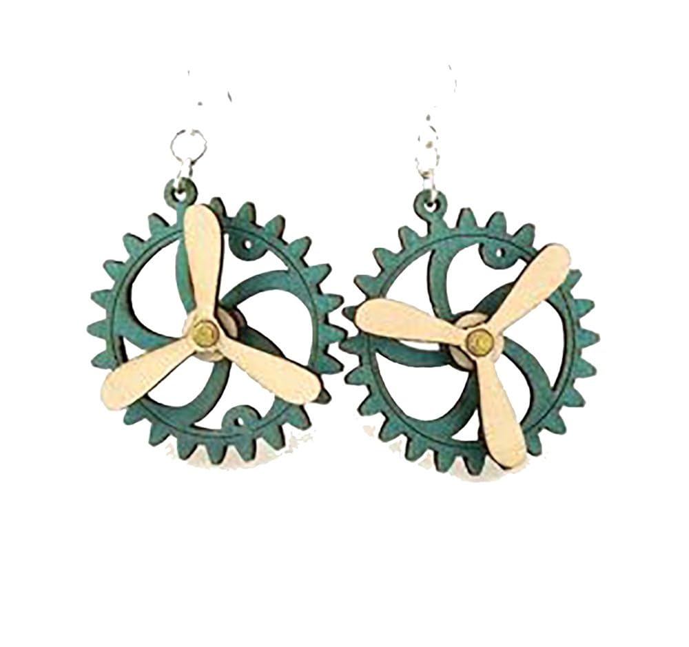 Steampunk Popelller Kinetic Moving Gear Earrings Laser Cut From Sustainably Harvested Wood Teal G Steampunk Popelller Kinetic Moving Gear Earrings Laser Cut From Sustainably Harvested Wood Teal G