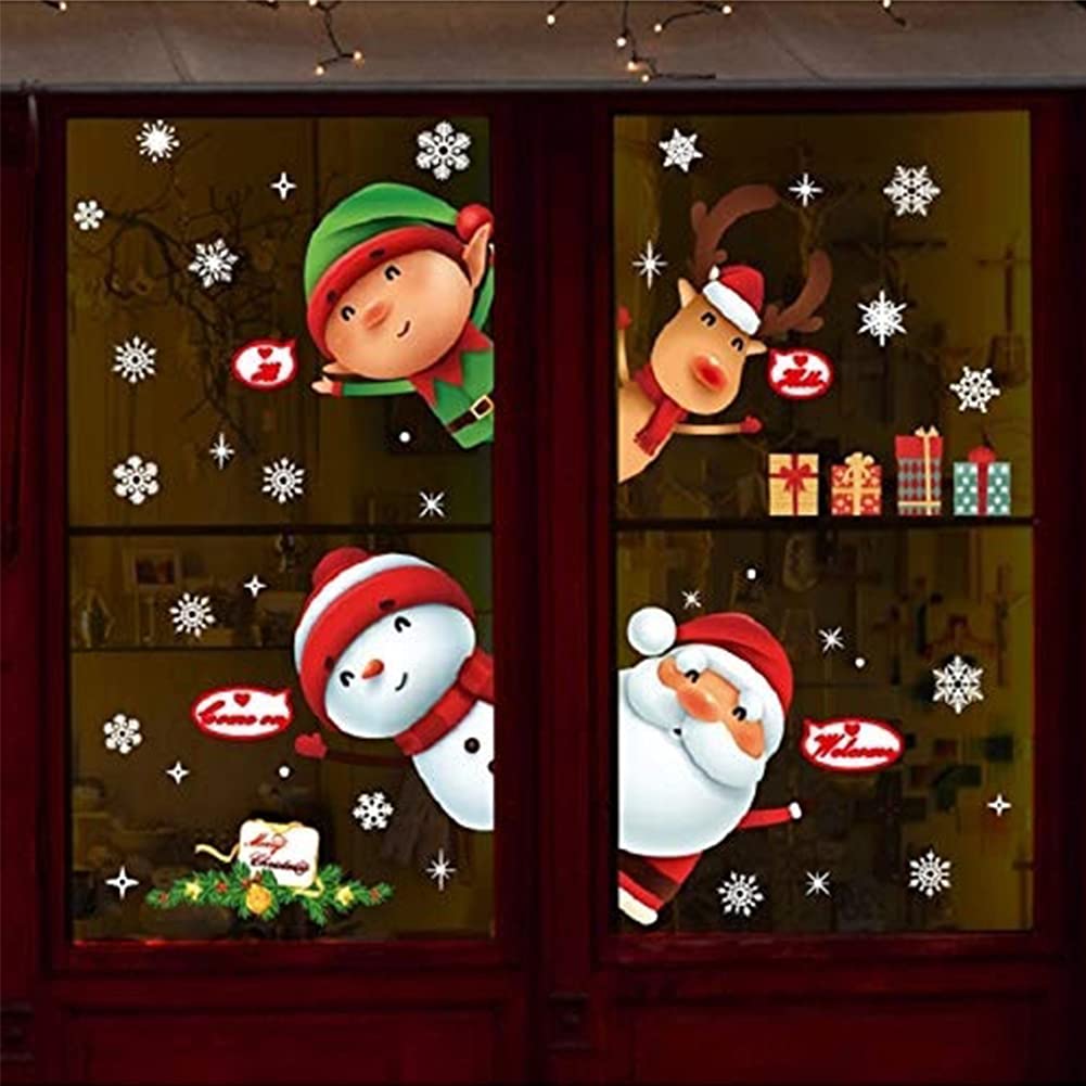 Christmas Window Stickers,6Pcs Christmas Window Clings Window Wall Stickers Cute Santa Claus Reindeer Snowflake Static PVC Stickers for Christmas Window Decorations（25 * 35cm）