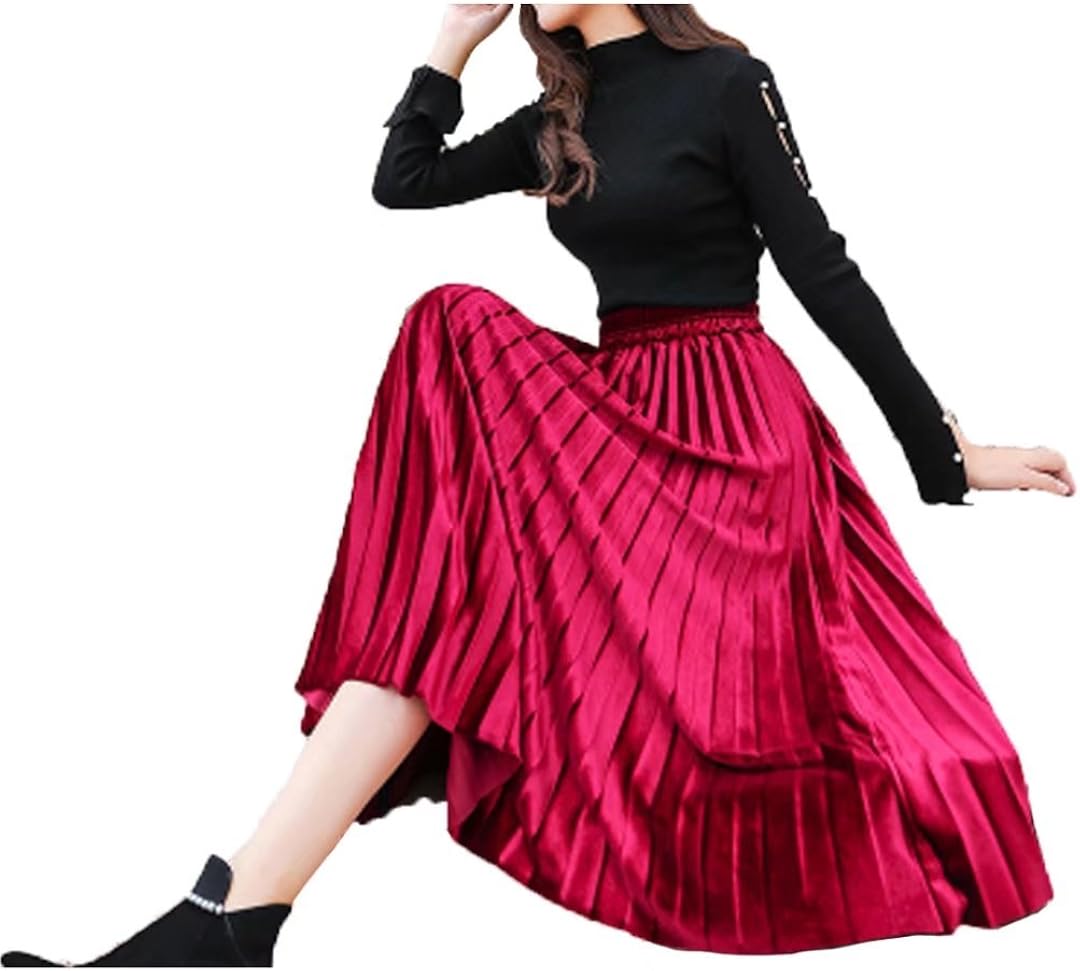 red velvet pleated dress