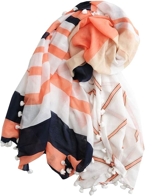 Amazon シトラス Citrus コットン シルク Pomopom ストール 2パターン ストライプ Orange ストール 通販