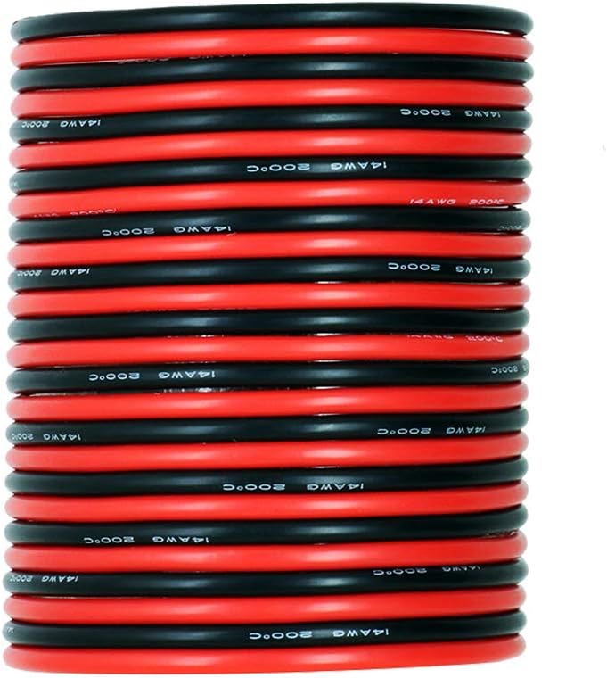 Flexible Silicone Wire [20ft Total,10 ft Red and 10 ft Black] – UTUO 14 Gauge Tin Coated Stranded Copper Conductor Power Line Cord, Soft Silicone Rubber Insulation Jacket Cable