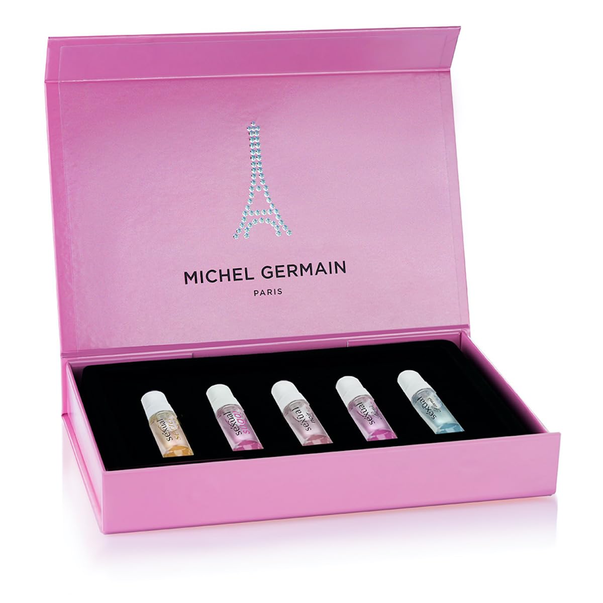 Condition photo showing New/Like New for michel germain sexual discovery set for her, women's perfume, 5 x 0.07 fl oz vials, floral & gourman