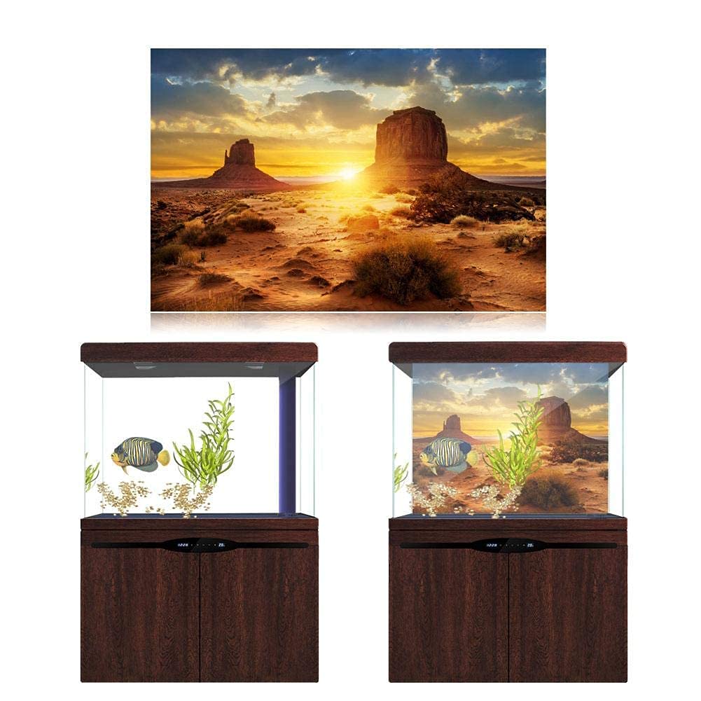 Aquarium Fish Tank Background Poster Sun and Desert Style PVC Adhesive Decor Paper Sticker(76 * 30cm)
