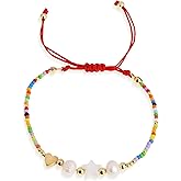 Frigotine Cute Pearl Bead Anklets Bracelets for Women, Boho Handmade Daisy Cross Gold Beaded String Adjustable Ankle Bracelet Summer Beach Jewelry Gifts