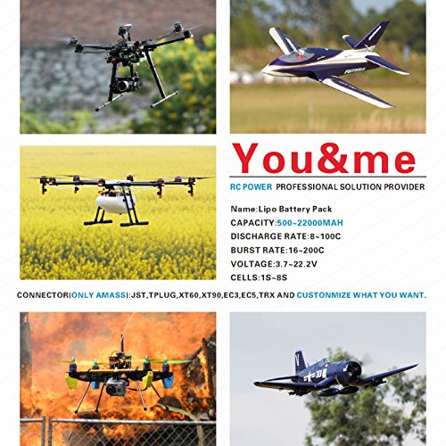 Youme 2S 1200mAh 25C-50C 7.4v LiPo Airsoft Battery With Mini Tamiya Connector for AK Airsoft Gun Model - Thumbnail 5