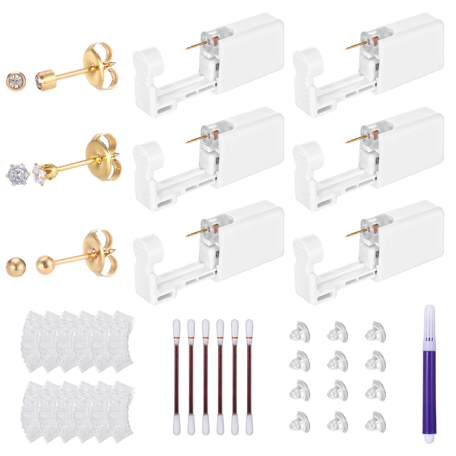 Photo 1 of Hoohnnaa 37Pcs Disposable Ear Piercing Kit, Self Ear Piercing Gun Kit with Hypoallergenic Cubic Zirconia Stainless Steel Studs for Women, at Home Ear Piercing Kit (Glod)