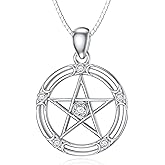 LONAGO Pentagram Necklace Sterling Silver Star Pentacle Necklace Pentagram Talisman Jewelry Gift for Women