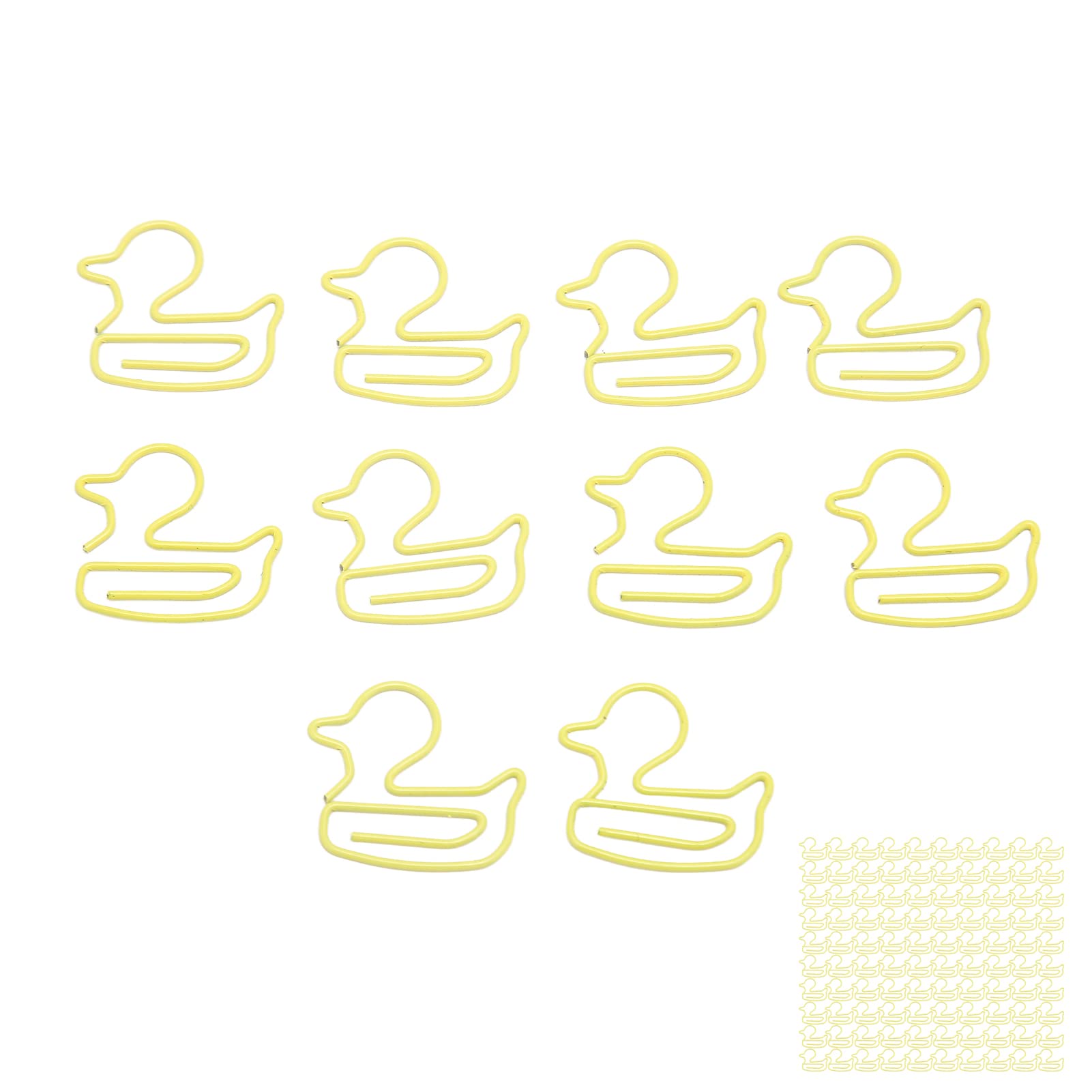 100 PCS Yellow Duck Paper Clips Yellow Paperclips Duck Form Lightweight Portable Electroplating Process Metal Paperclip Office Clips Cute Paper Clips Shaped