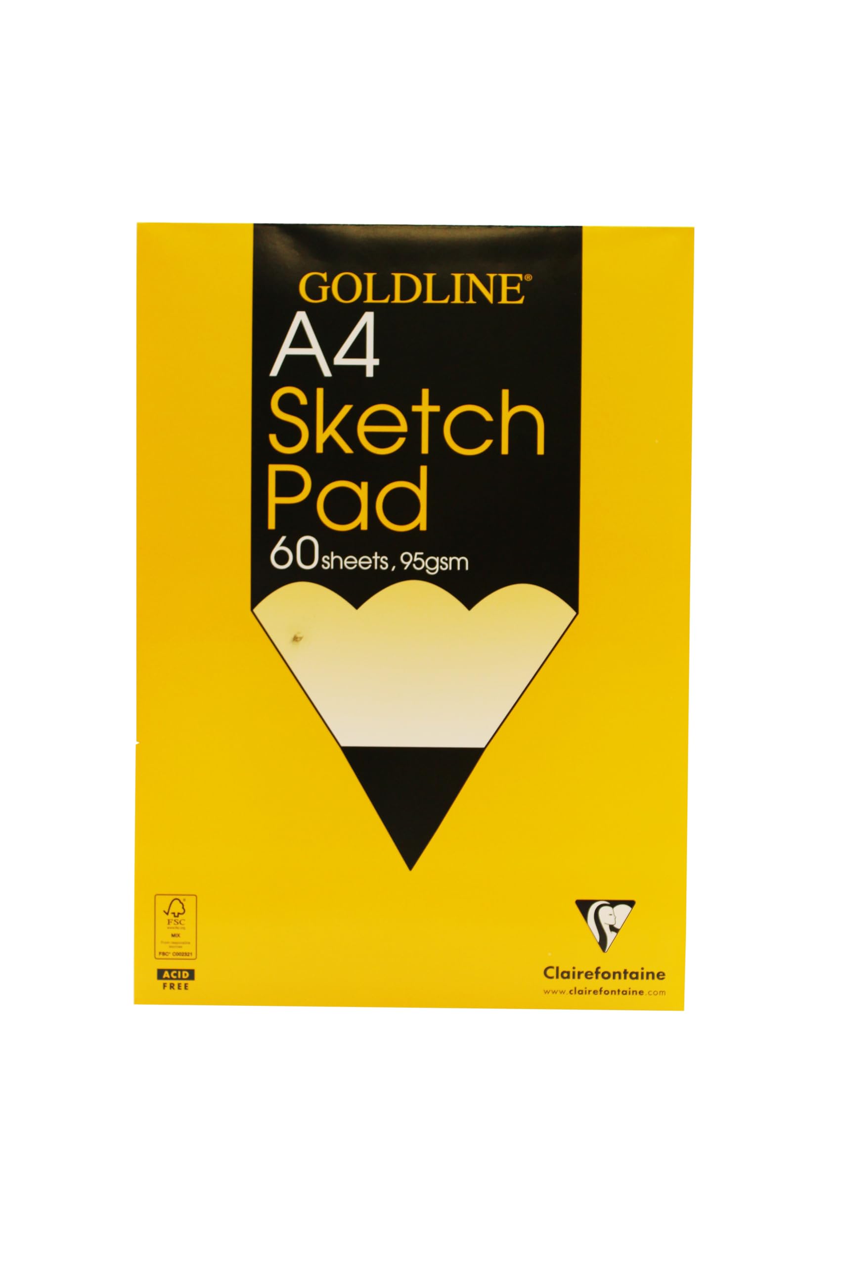 Clairefontaine - Ref GGSPA4Z - Goldline Sketch Glued Pad (60 Sheets) - A4 Size, 95gsm Drawing Paper, Acid Free - Suitable for Sketching with Pencil, Pen, Charcoal & Pastels