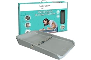 Baby Works - Deluxe Foam Diaper Changing Pad – Waterproof, Easy to Clean, Soft & Supportive, Safety Strap, Non-Skid Base, Por