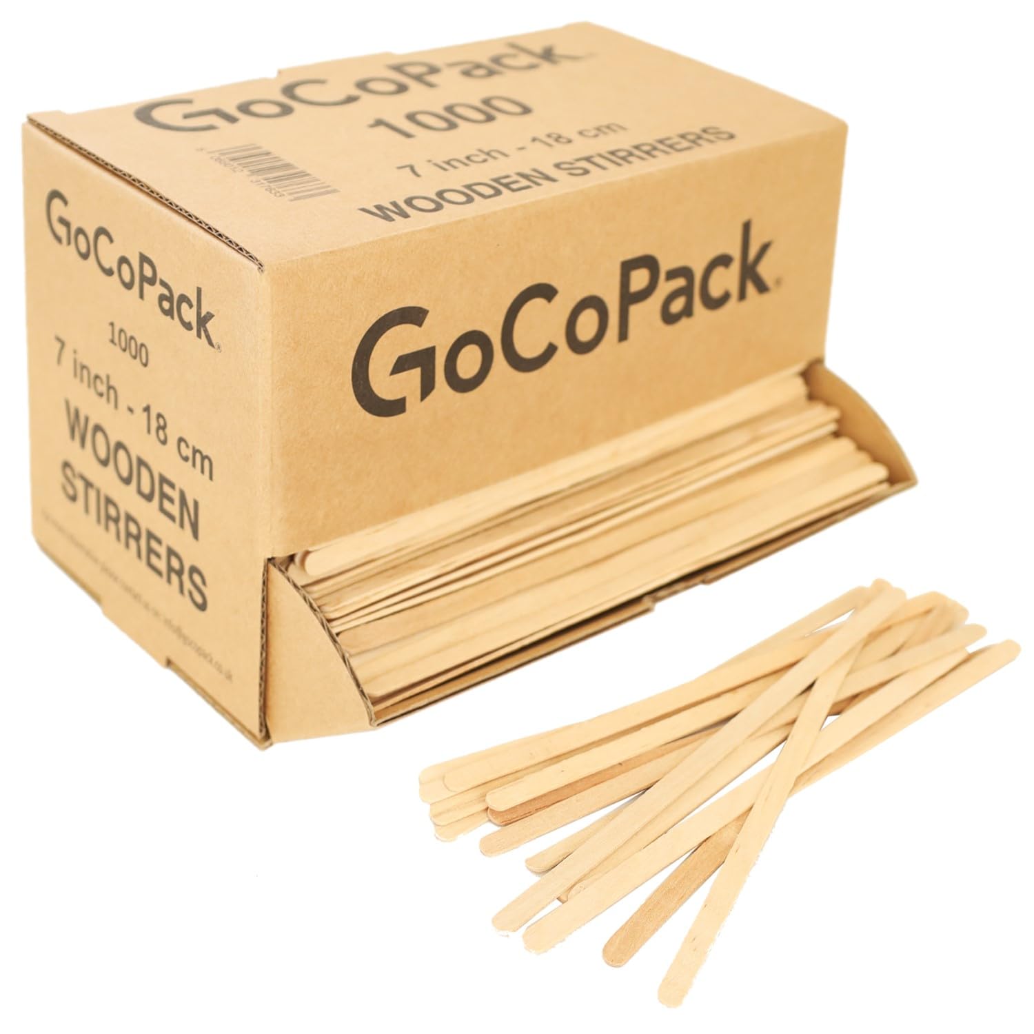 Eco-Friendly Wooden Coffee Stirrers - 7" (18cm) - Pack of 1000 in Dispenser Box with Drawer for Easy Dispensing