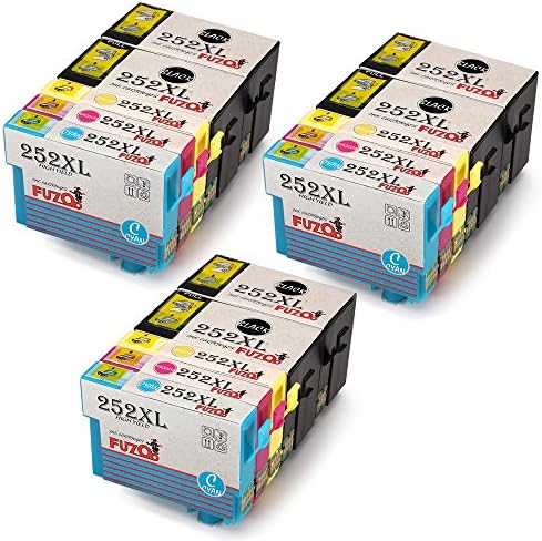 FUZOO 3 Set+3 Black Compatible for Epson 252xl Ink Cartridge High Yield 15 Pack (6 Black 3 Cyan 3 Magenta 3 Yellow ) Used in Epson Workforce Wf 3620 Wf 3640 Wf 3630 Wf 7610 Wf 7620 Wf 7110 Printer