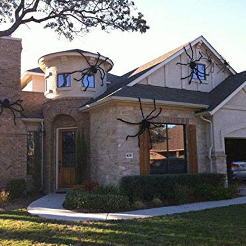 TissueDeep Giant Spider for Halloween Decorations Large Black Hairy Spider with Red Eyes Indoor Outdoor Decor Halloween Decor (5ft)