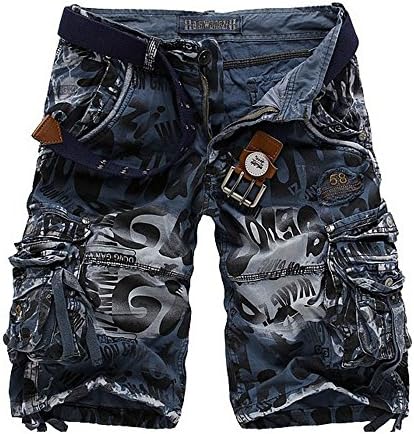 HaDlin Mens Multi Pockets Cargo Shorts Relax Fit Camo Cotton Military Pants (US: 40 Size (Label 42), Blue)