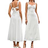 EYNMIN Lace Strap Midi Dress Sweetheart Neckline Bow Tie Backless A Line Wedding Guest Dresses for Women Casual Sundress