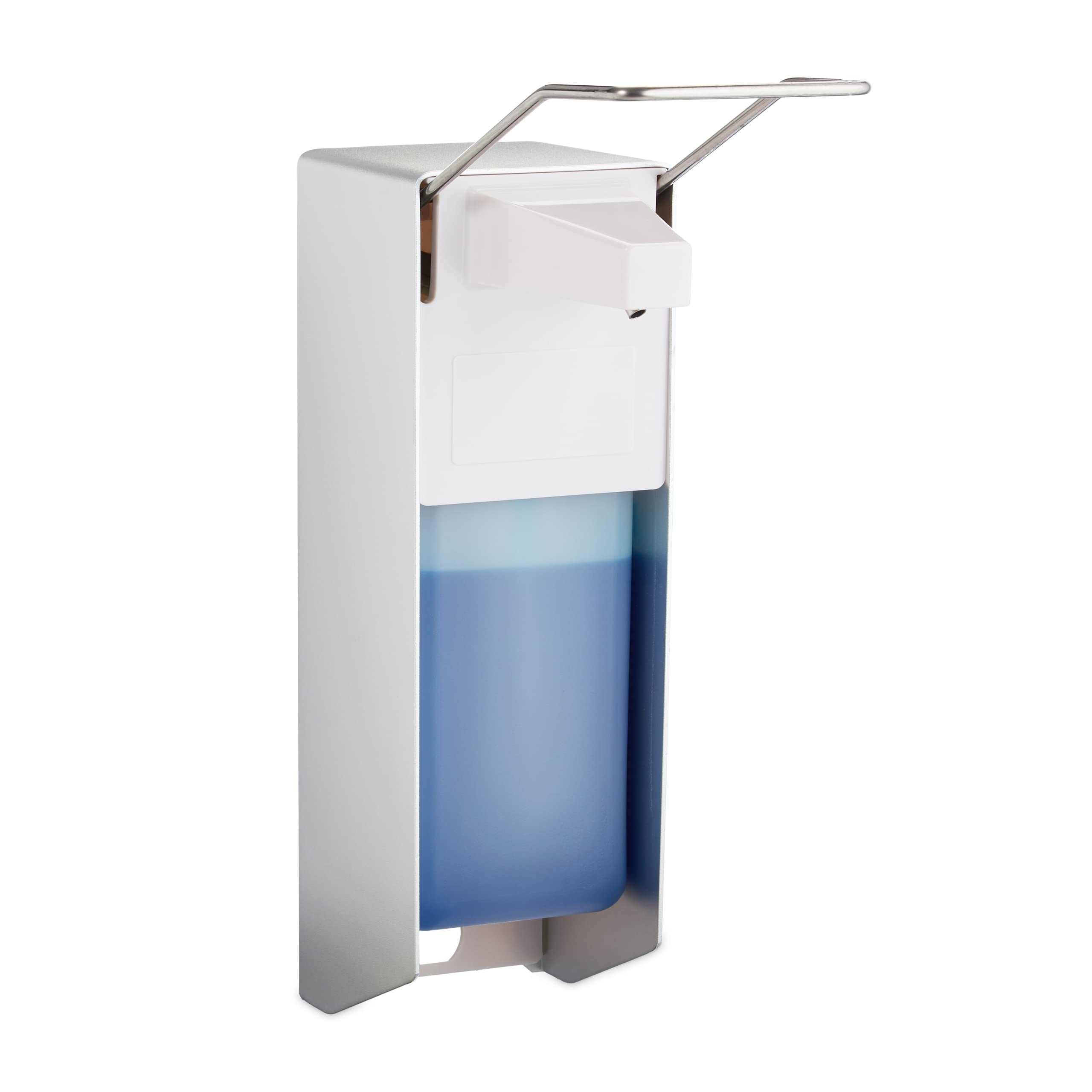 Relaxdays Soap Dispenser, 1000 ml, Elbow Lever, Sanitizer Container, Wall-Mount, Hygienic, Disinfectant, Silver