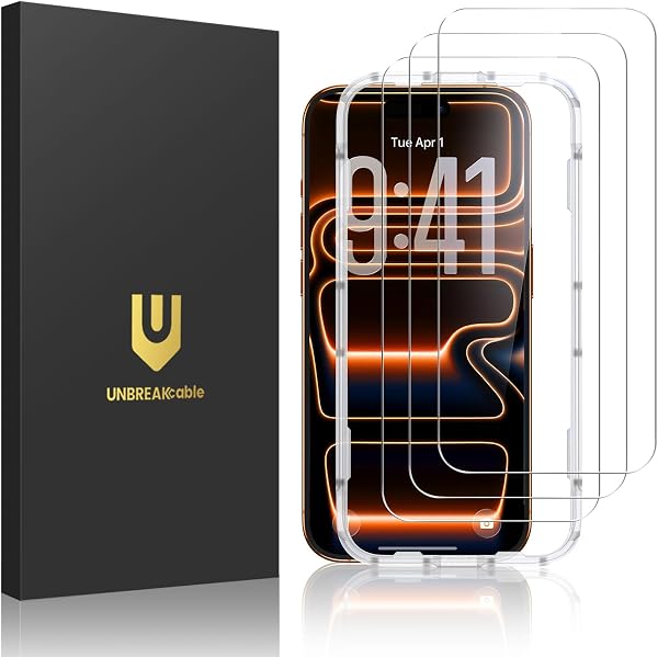 UNBREAKcable 3-Pack Screen Protector for iPhone 17 Pro Max, Double Shatterproof Tempered Glass [Easy Installation Frame] [9H
