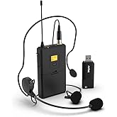 FIFINE Wireless Microphones for Computer, USB Wireless Microphone System for PC and Mac, Headset UHF System with USB Receiver,Transmitter, Headset and Clip Lavalier Lapel Mic-K031B