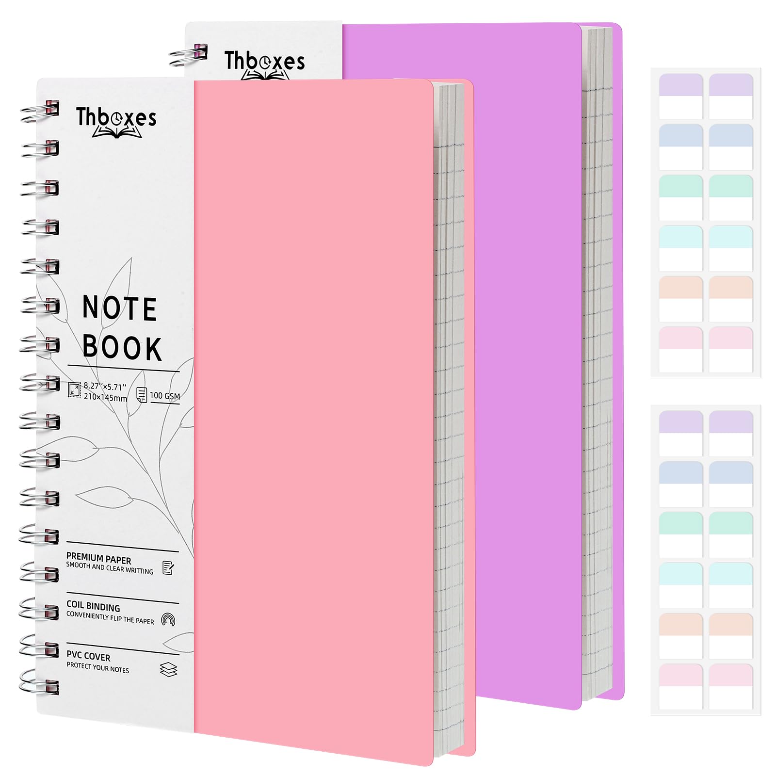 Thboxes 2 Pack Notebook A5 Lined, 400 Pages A5 Notepad Spiral Notebook, 100GSM Thick Paper for Women Men Office School, 24 Labels, 14.5 X 21 cm — image 1