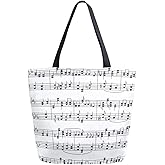 Chic Extra Large Shoulder Grocery Tote Bag, Chic Music Stave Notes Canvas Reusable Handle Bags for Men Women Gym Weekender Picnic Beach Travel Home Storage Market Shopping,Black White