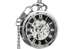 VIGOROSO Mens Classic Steampunk Pocket Watch with Chain Skeleton Hand Wind Mechanical Pocket Watches for Men & Women