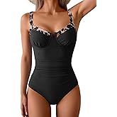 B2prity Women's Underwire One Piece Swimsuits Tummy Control Bathing Suits Push Up Swim Suit Color Block Swimwear