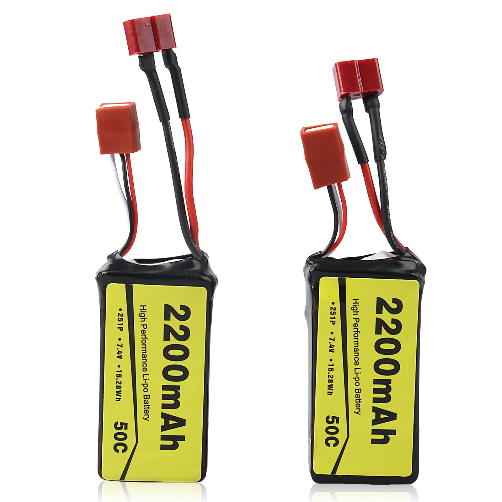 2Pcs 7.4V 2200mAh Rechargeable LiPo Battery, 50C High Discharge Rate RC Batteries with Deans T Plug Fit for RC Car Truggy, RC Airplane, FPV Drone, UAV Quadcopter and Helicopter