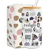 Twilight Merch Vampire Lover Iced Coffee Cup Edward's Girl Gift Movie Inspired Gifts Forks Washington Twilight Gifts for Movie Fans Teen Girls Women 16 oz Coffee Glass Cup with Lid Straw