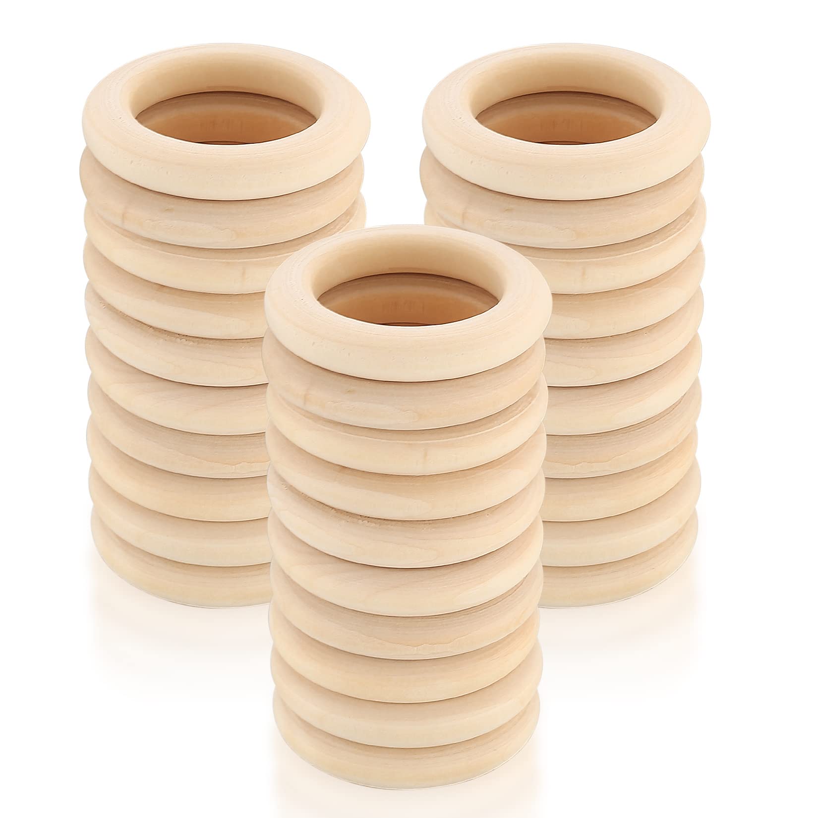 30 Pcs Natural Wooden Rings, 45mm Unfinished Wood Rings, Wooden Loops Ring Pendant Connectors for DIY Arts and Crafts, Jewellery Making, Home Decor Wood Ring Pendant Connectors