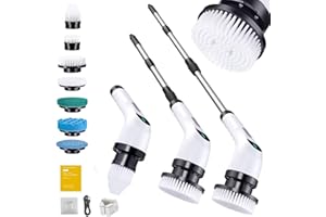 Cleanninja Electric Spin Scrubber for Cleaning - Shower Scrubber with Long Handle and 7 Replaceable Heads - 2 Speed Cordless Shower Brush for Cleaning with Long Battery Life, White