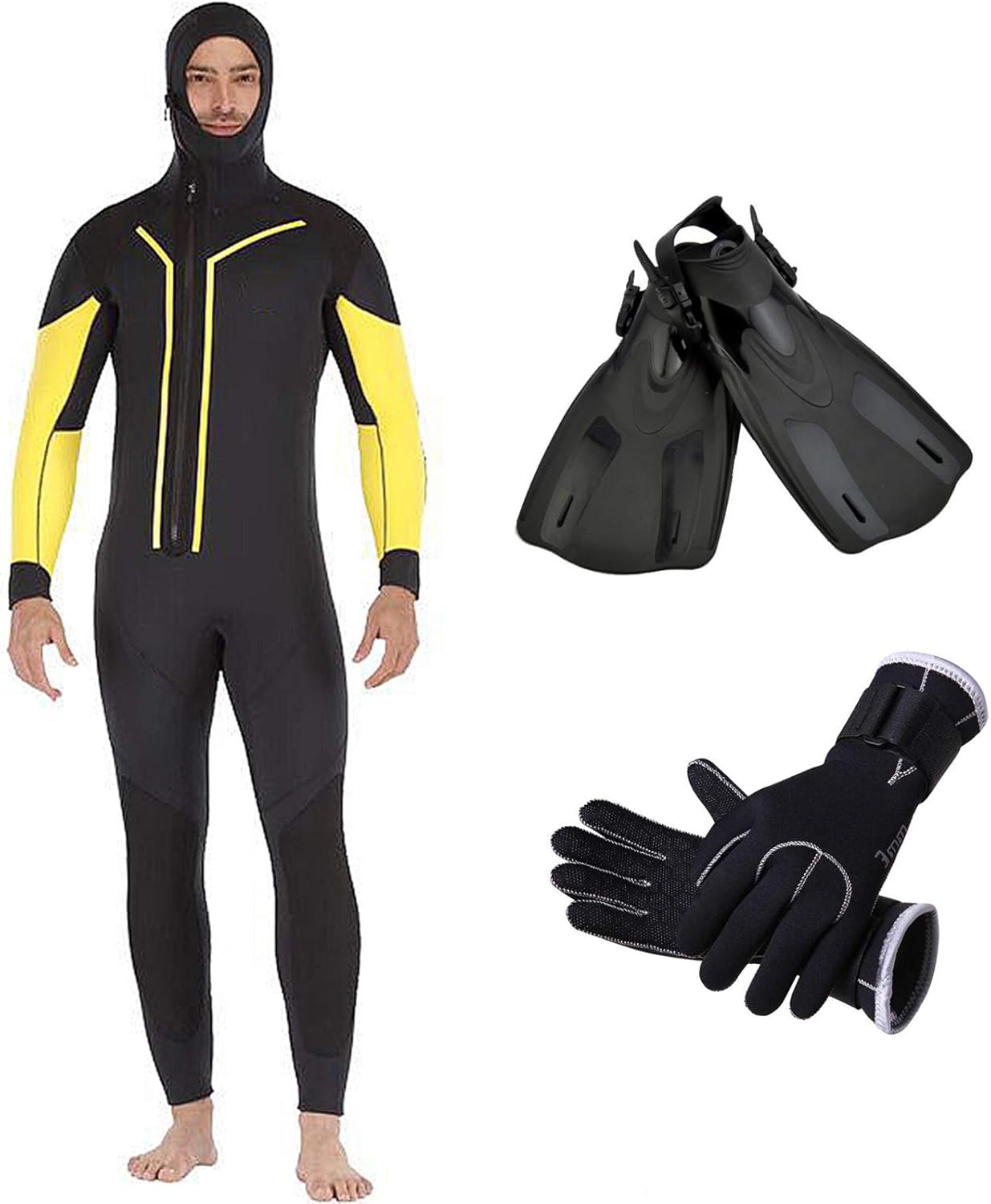 HUOFEIKE Men's Hooded Warm Wetsuit, Adults 7Mm Wetsuit Surfing Suit