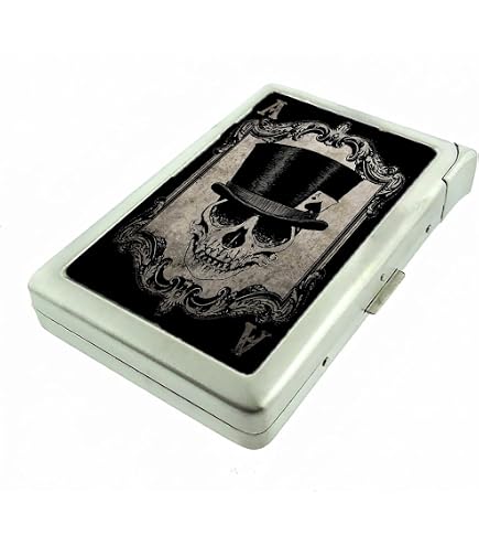 Amazon.com: Cigarette Case with Built in Lighter Sugar Skull S24 Smoking  King Size Cigarettes Silver Metal Wallet 4