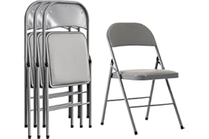 Imseigo 4PCS Elegant Folding Metal Chairs with Padded Seats,Potable Iron & PVC Durable Chairs for Convention & Exhibition Easy to take fit for Any Occasions 330lbs Capacity (Grey, 4 PCS)
