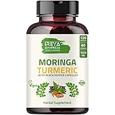 Organic Moringa Oleifera Powder & Turmeric Root Powder with Blackpepper 120 Capsules | Made with Organic Moringa, Turmeric and Black Pepper | Vegan, Gluten-Free and Non-GMO.