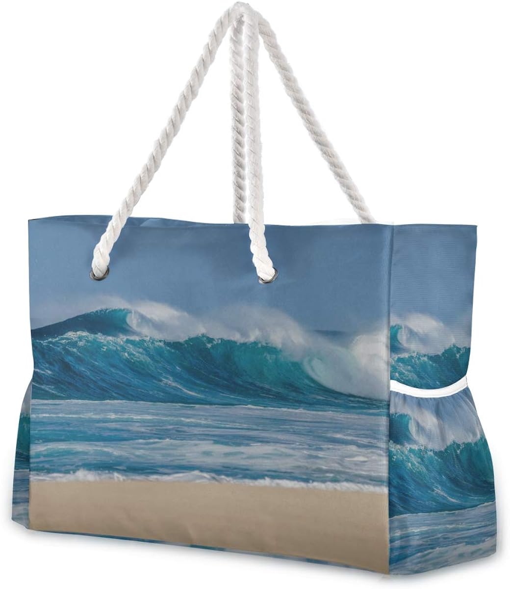 Beach Bags And Totes Big Breaking Ocean Wave On A Beach