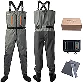 Goture 5-Layer Waterproof Stocking Foot Waders, Breathable Fly Fishing Waders for Men Women, Multiple Storage Pockets 5 Sizes
