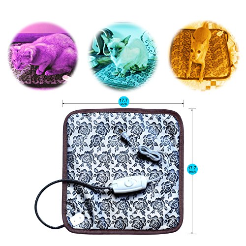 Pet Heating Pad Cat Heating Mat Waterproof Pets Heated Bed Adjustable Dog Bed Warmer Electric Heating Mat with Chew Resistant Steel Cord (17.7x17.7, Flower)